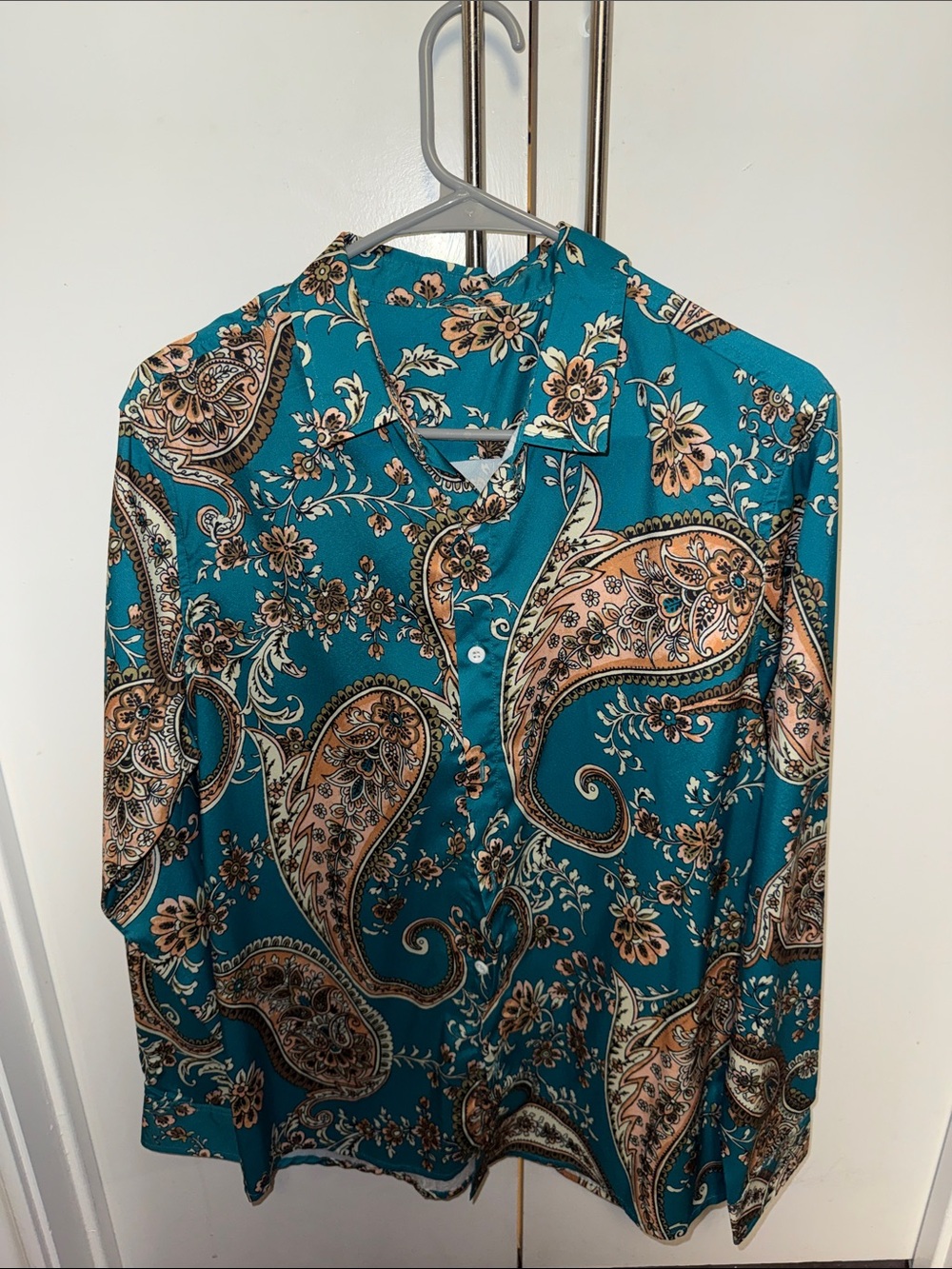 Men's Teal Paisley Button-Up Shirt